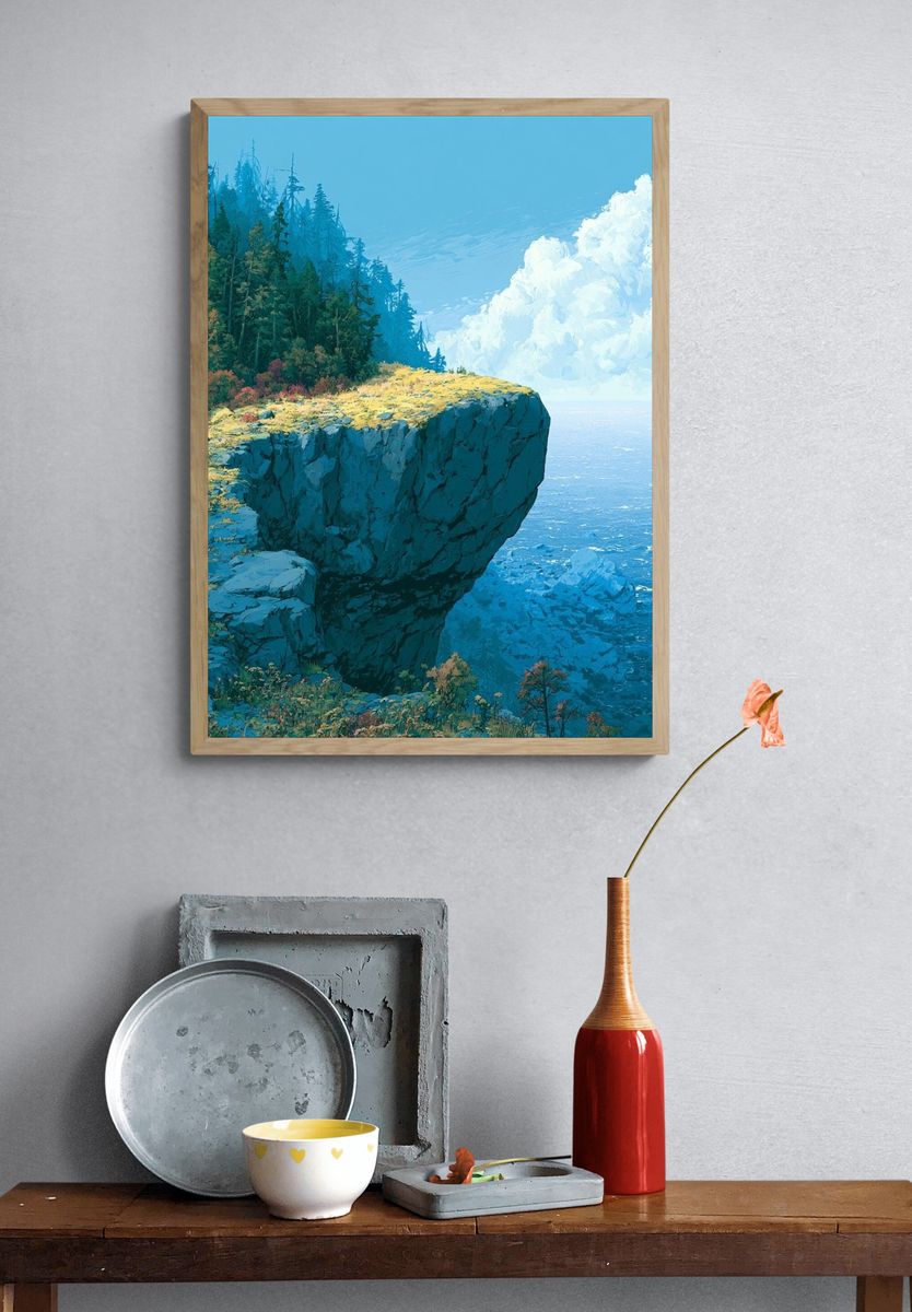 Cliffside Coastline Landscape Print. — room view 3