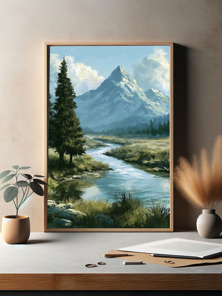 Mountain River Landscape Print. — room view 2