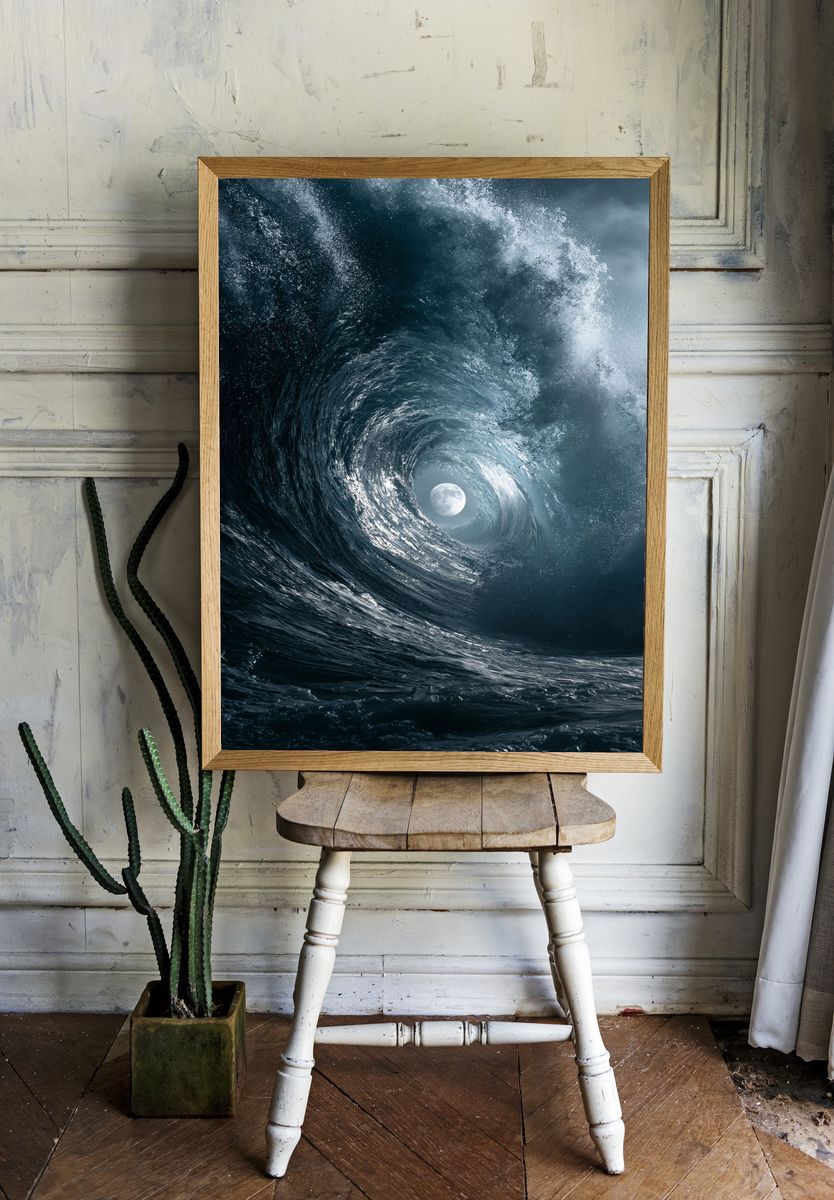 Moonlit Ocean Wave Print. room preview