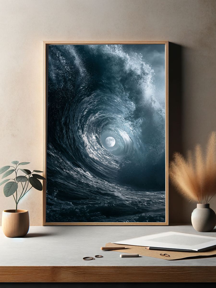 Moonlit Ocean Wave Print. — room view 2