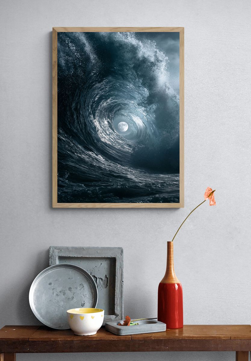 Moonlit Ocean Wave Print. — room view 3
