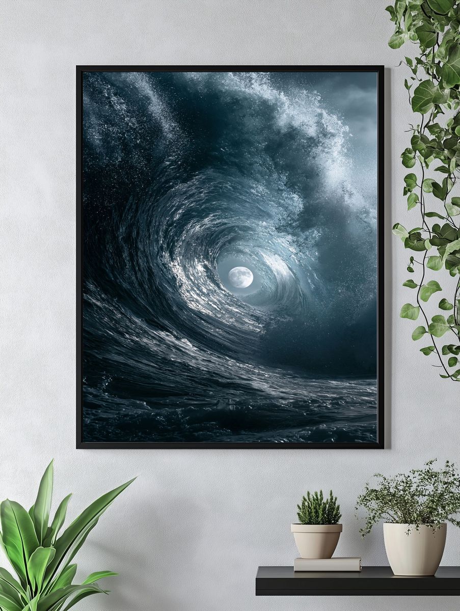 Moonlit Ocean Wave Print. — room view 4