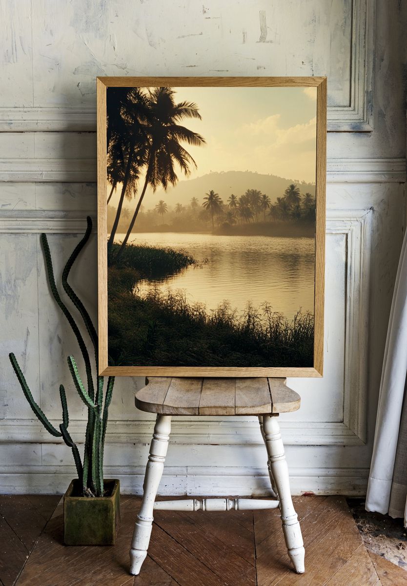 Tropical River Sunrise Photography Poster. room preview
