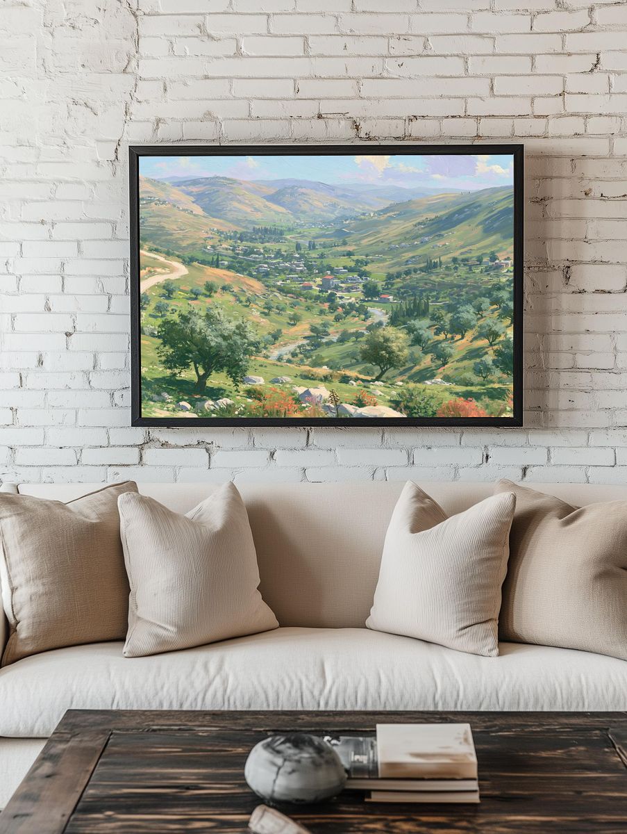 Sunlit Valley Landscape Print. — room view 1