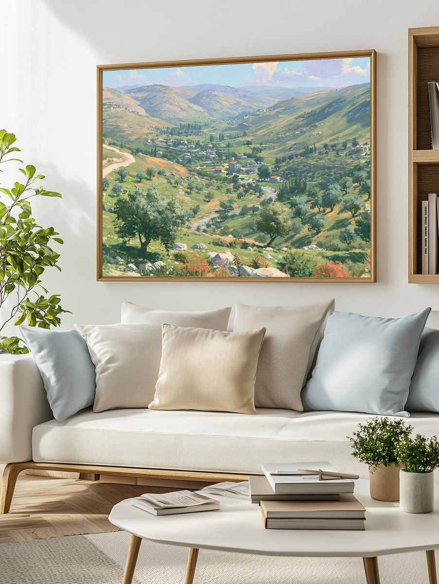 Sunlit Valley Landscape Print. — room view 2