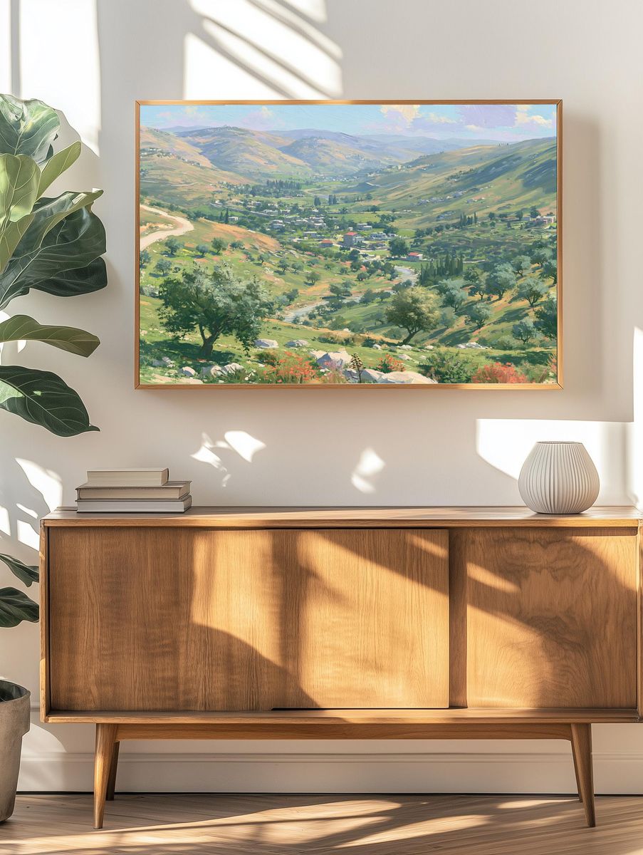 Sunlit Valley Landscape Print. — room view 3