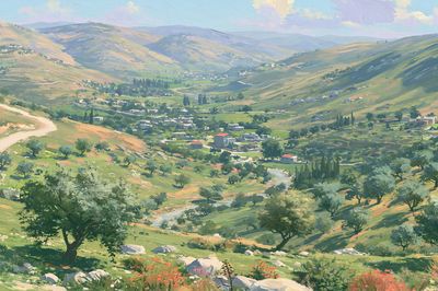 Sunlit Valley Landscape Print. poster
