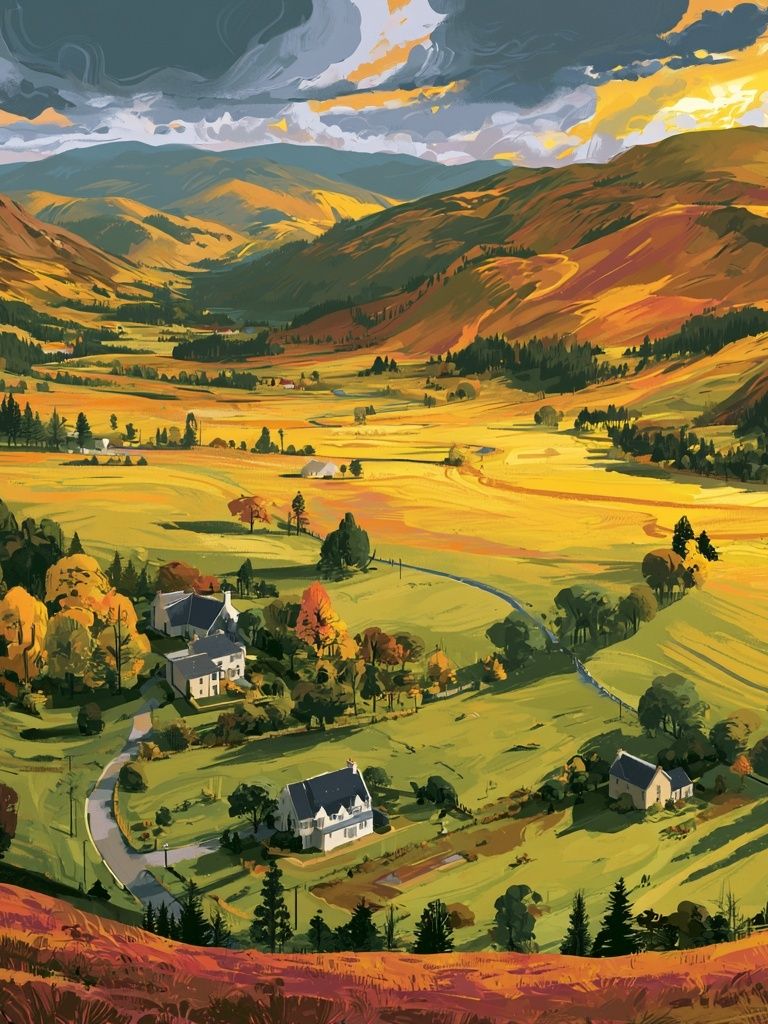 Sunlit Valley Landscape Print. poster — nature art