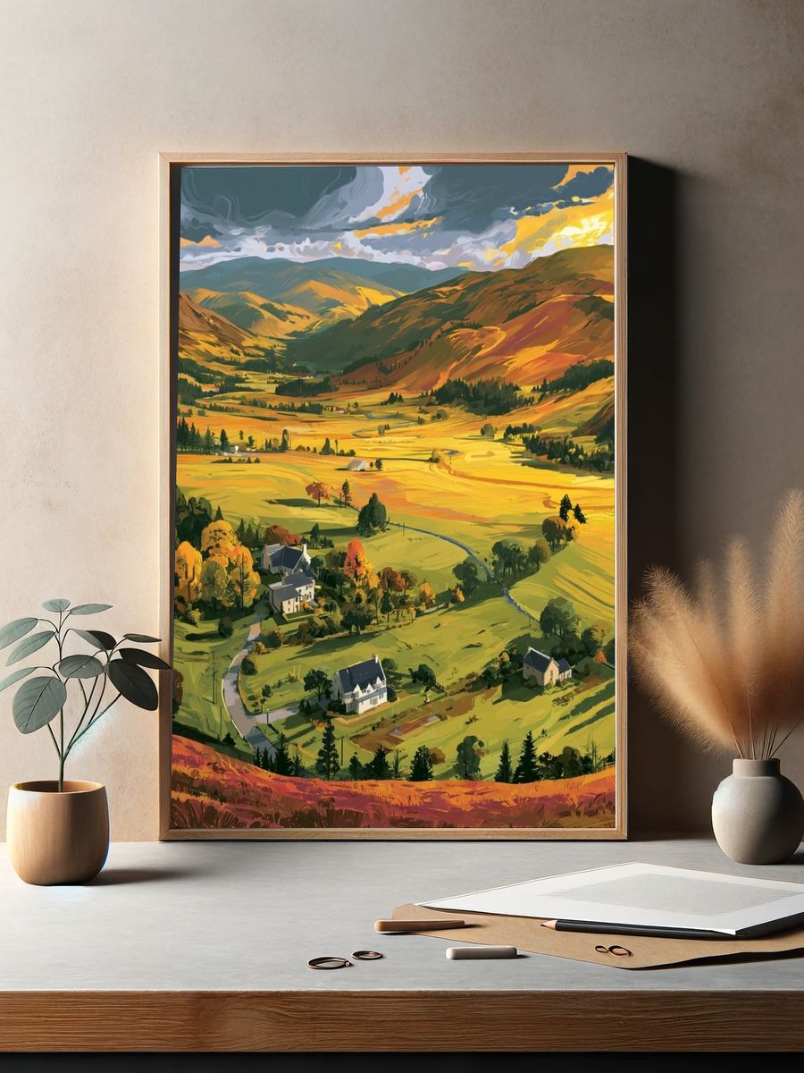 Sunlit Valley Landscape Print. — room view 2