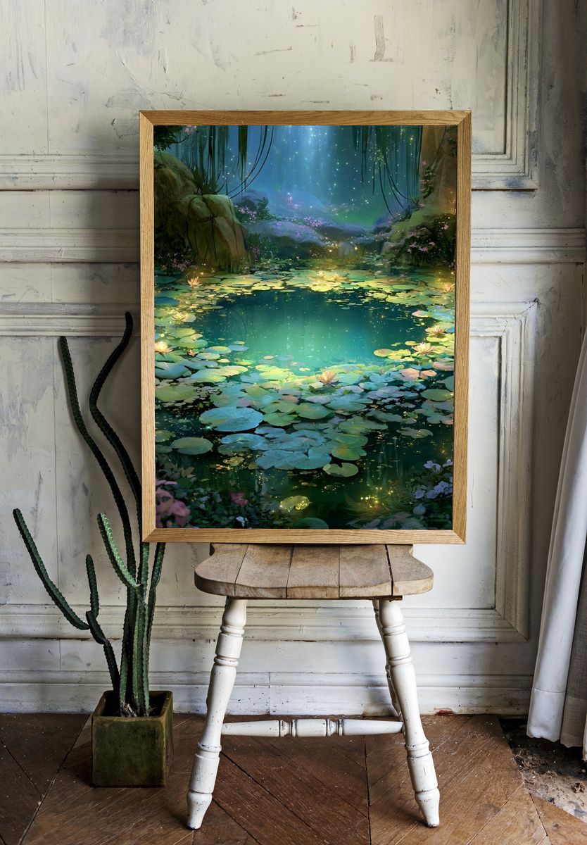 Enchanted Lily Pond Nature Print. — room view 1
