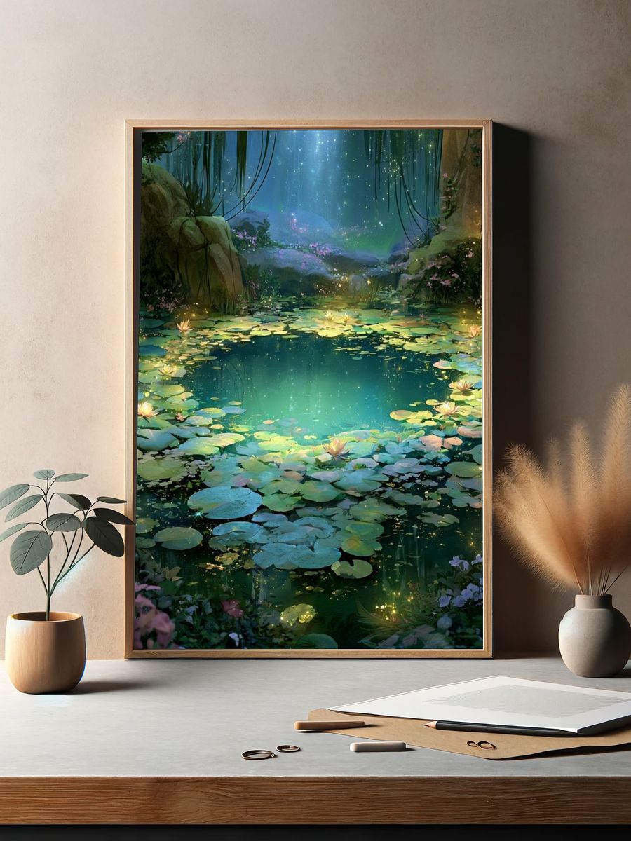 Enchanted Lily Pond Nature Print. — room view 2