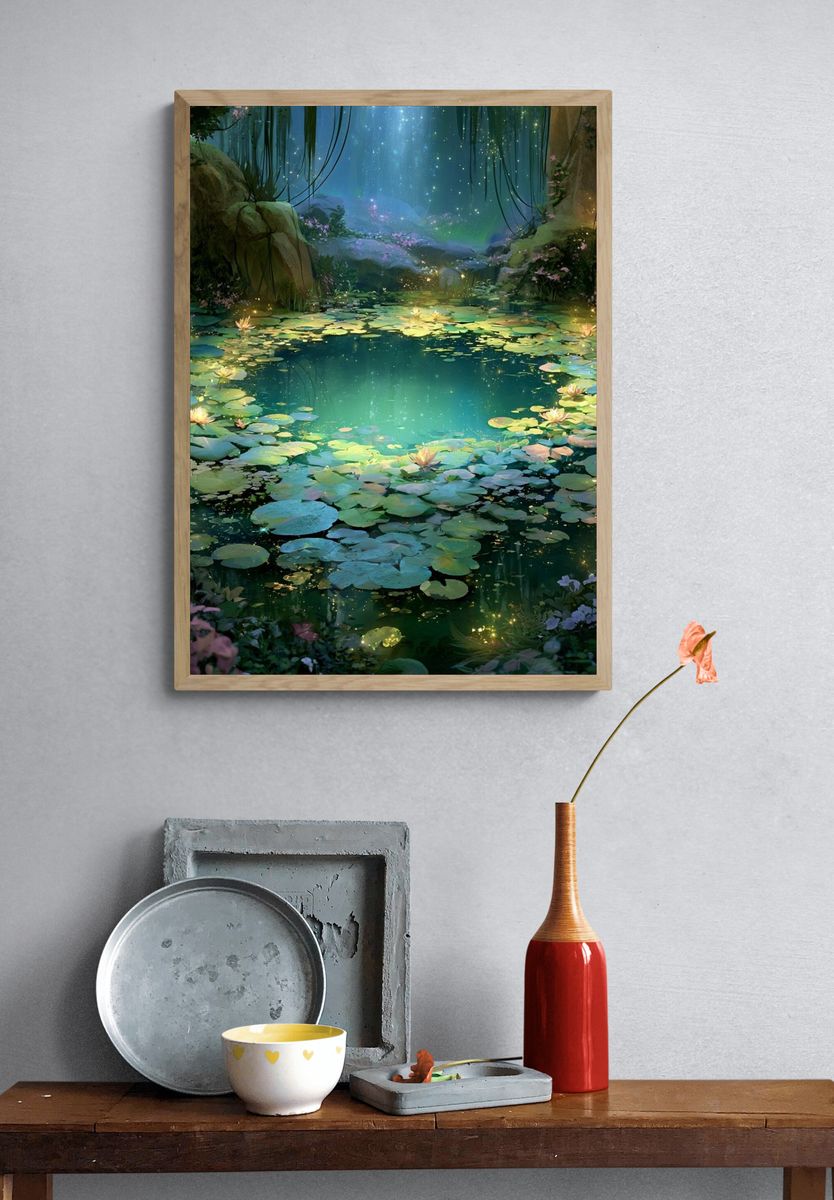 Enchanted Lily Pond Nature Print. — room view 3