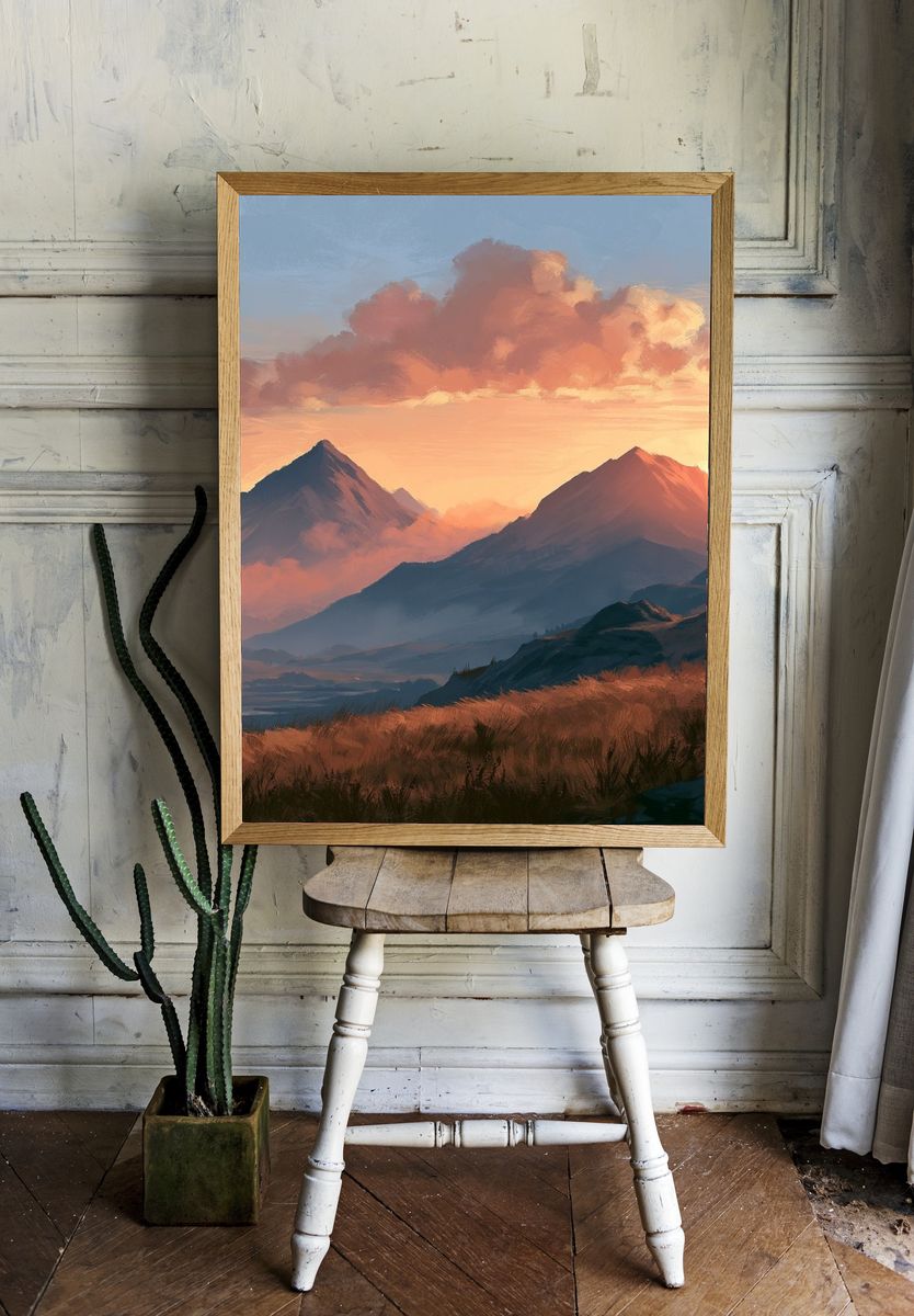 Sunset Mountain Landscape Print. room preview