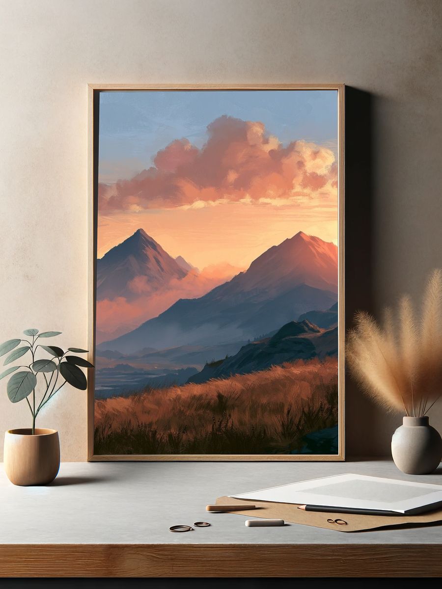 Sunset Mountain Landscape Print. — room view 2