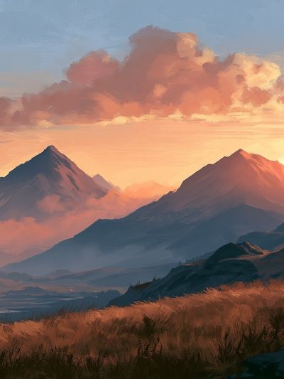 Sunset Mountain Landscape Print. poster