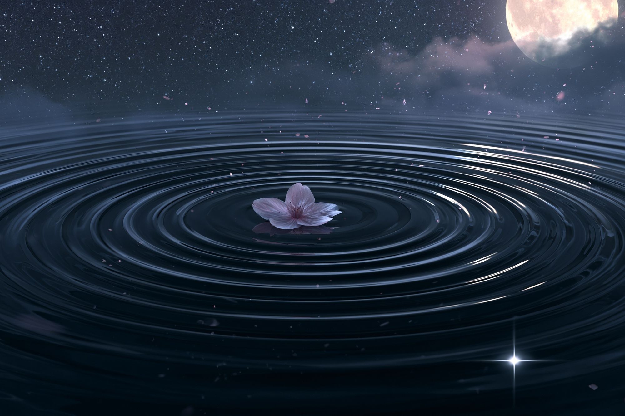 Moonlit Lotus Ripples Print. poster detail