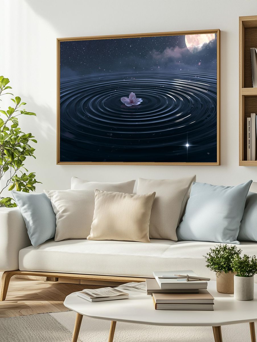 Moonlit Lotus Ripples Print. — room view 2