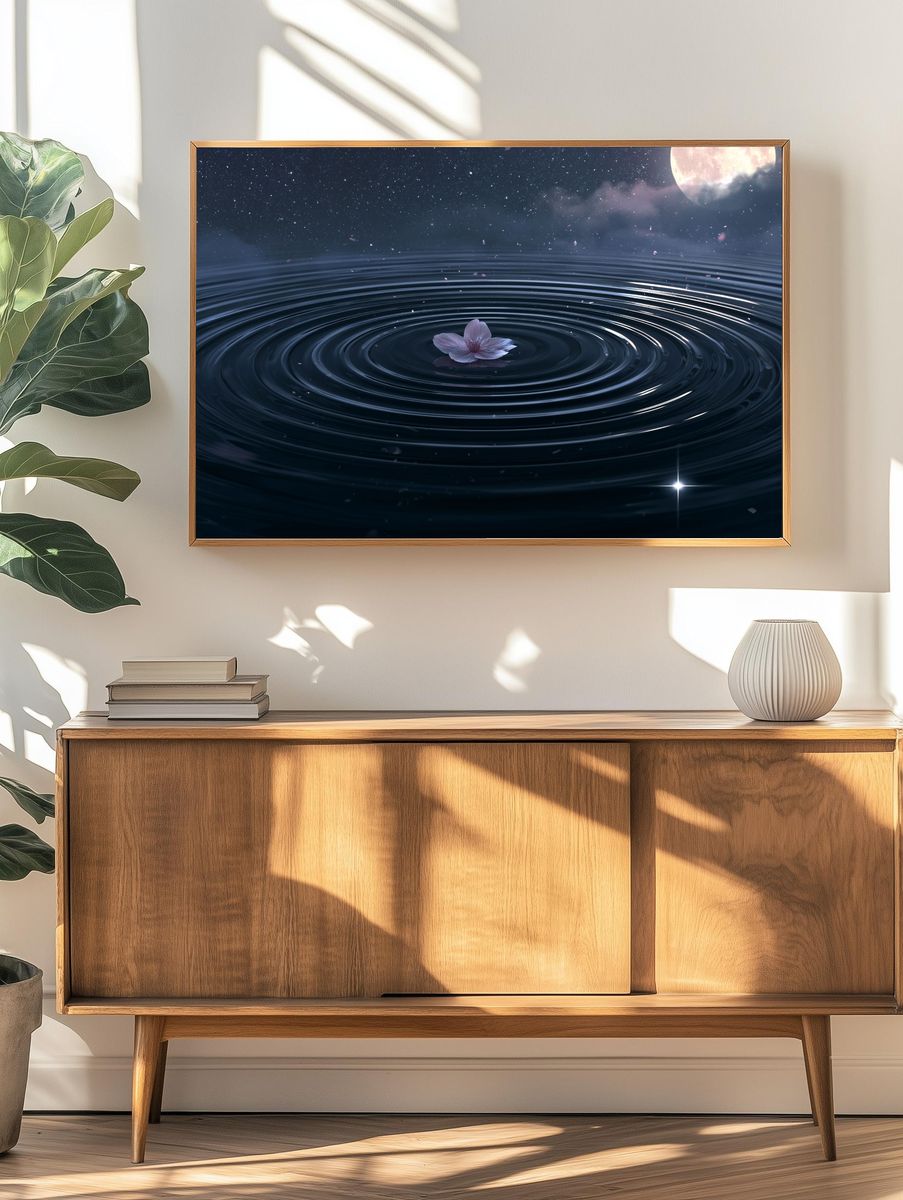 Moonlit Lotus Ripples Print. — room view 3