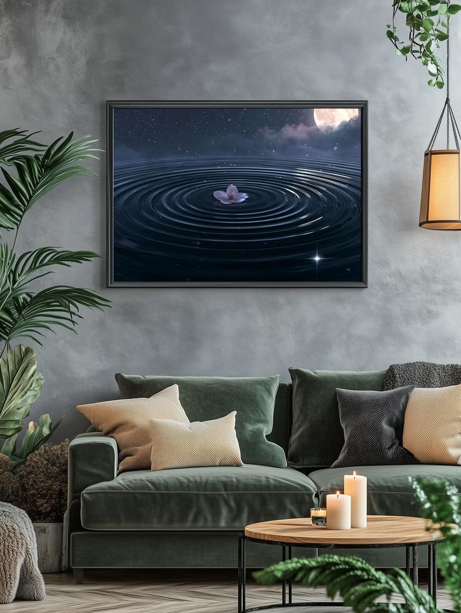 Moonlit Lotus Ripples Print. — room view 4