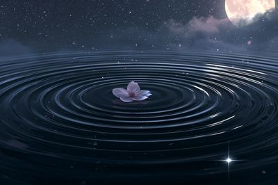Moonlit Lotus Ripples Print. poster