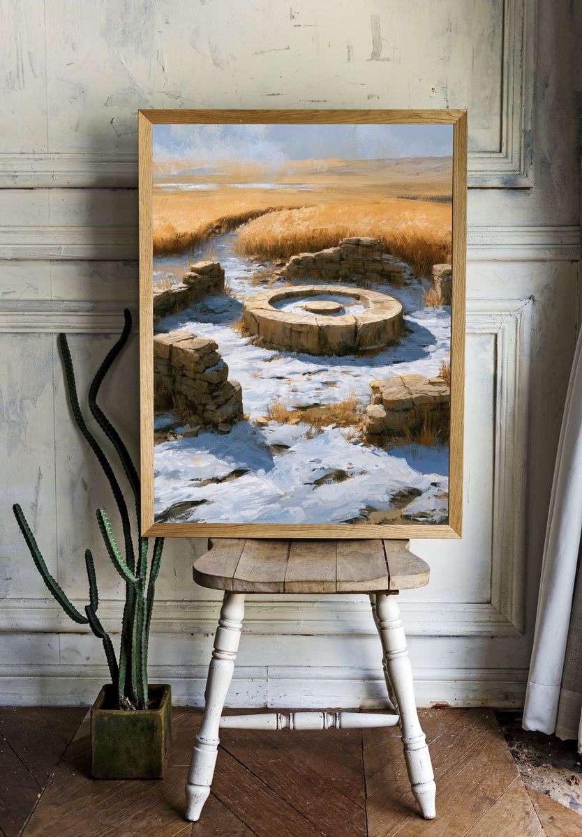 Winter Ruins Landscape Print. room preview