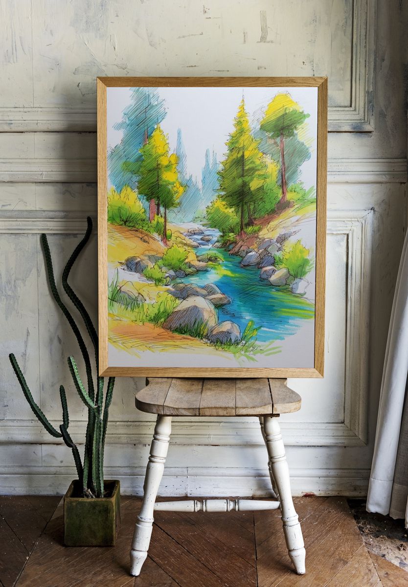 Forest Stream Watercolor Print. — room view 1