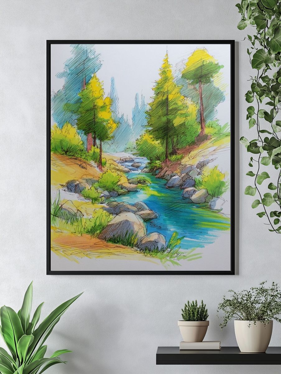 Forest Stream Watercolor Print. — room view 4