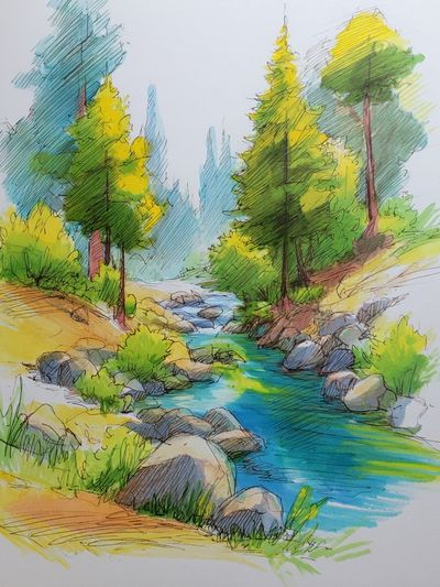 Forest Stream Watercolor Print. poster