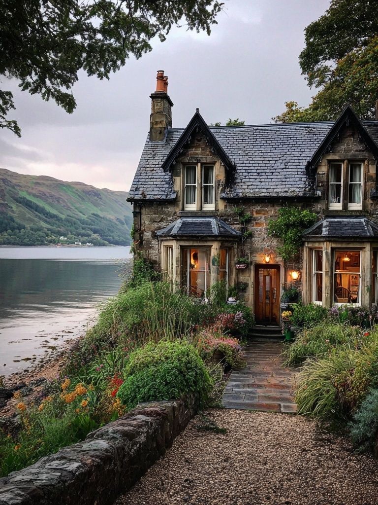 Lakeside Cottage Landscape Print. poster — nature art