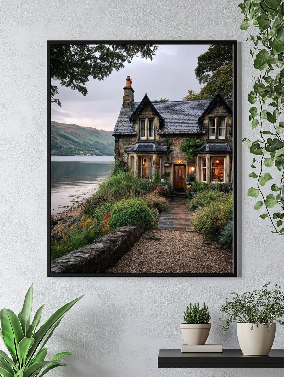 Lakeside Cottage Landscape Print. — room view 4