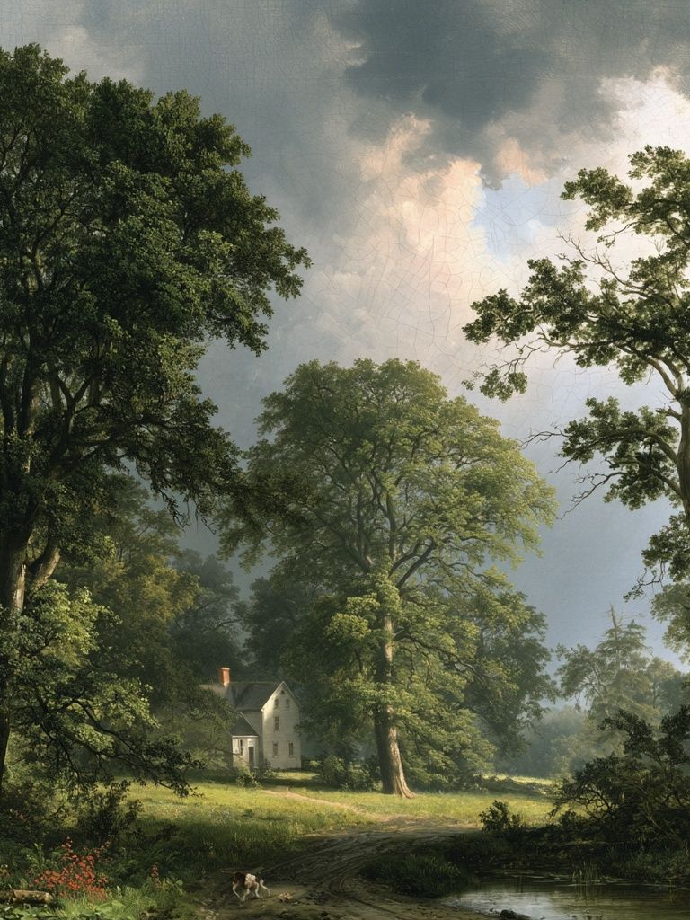 Misty Woodland Cottage Print. poster — nature art