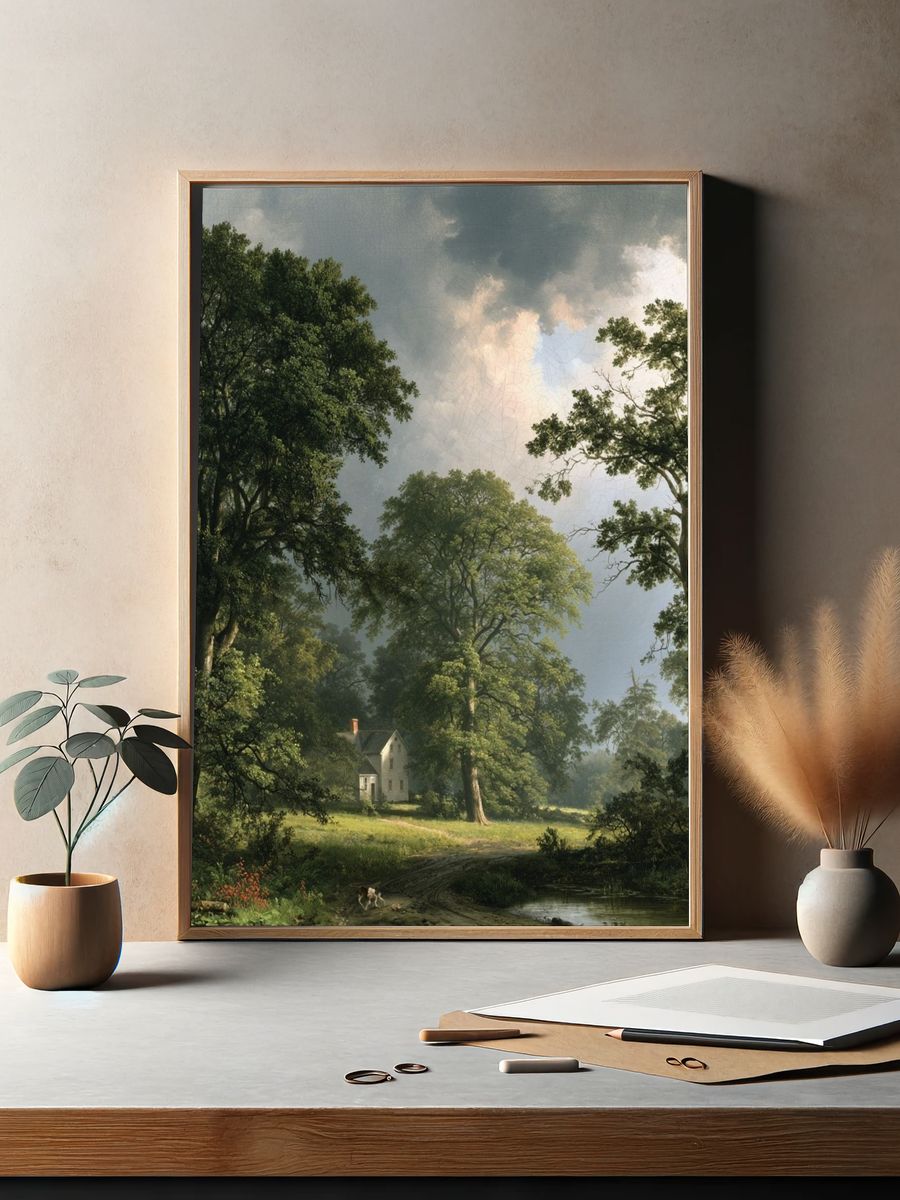 Misty Woodland Cottage Print. — room view 2