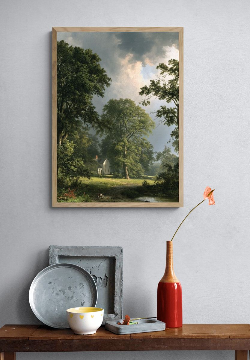 Misty Woodland Cottage Print. — room view 3