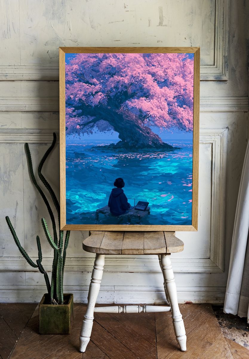Cherry Blossom Dreamscape Print. room preview