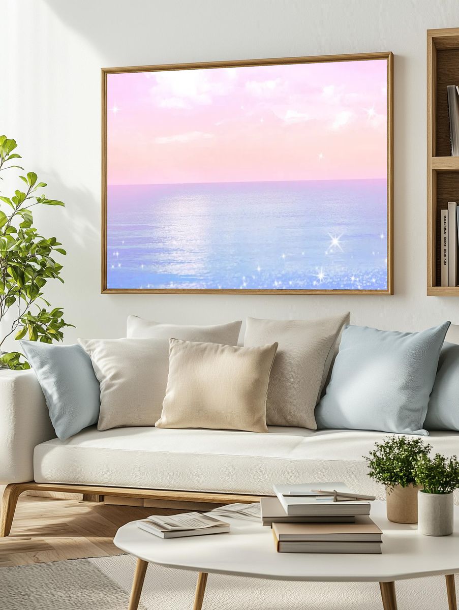 Pastel beach desktop wallpaper, aesthetic. — room view 2