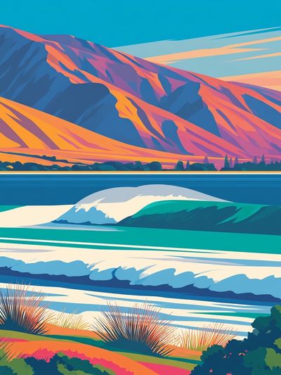Colorful Coastal Landscape Illustration Poster. poster