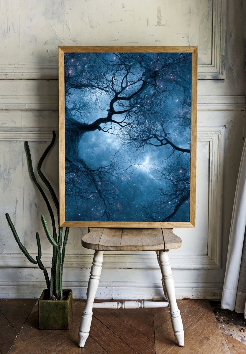 Enchanted Night Forest Print. room preview