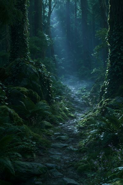 Misty Forest Path Photography Poster.