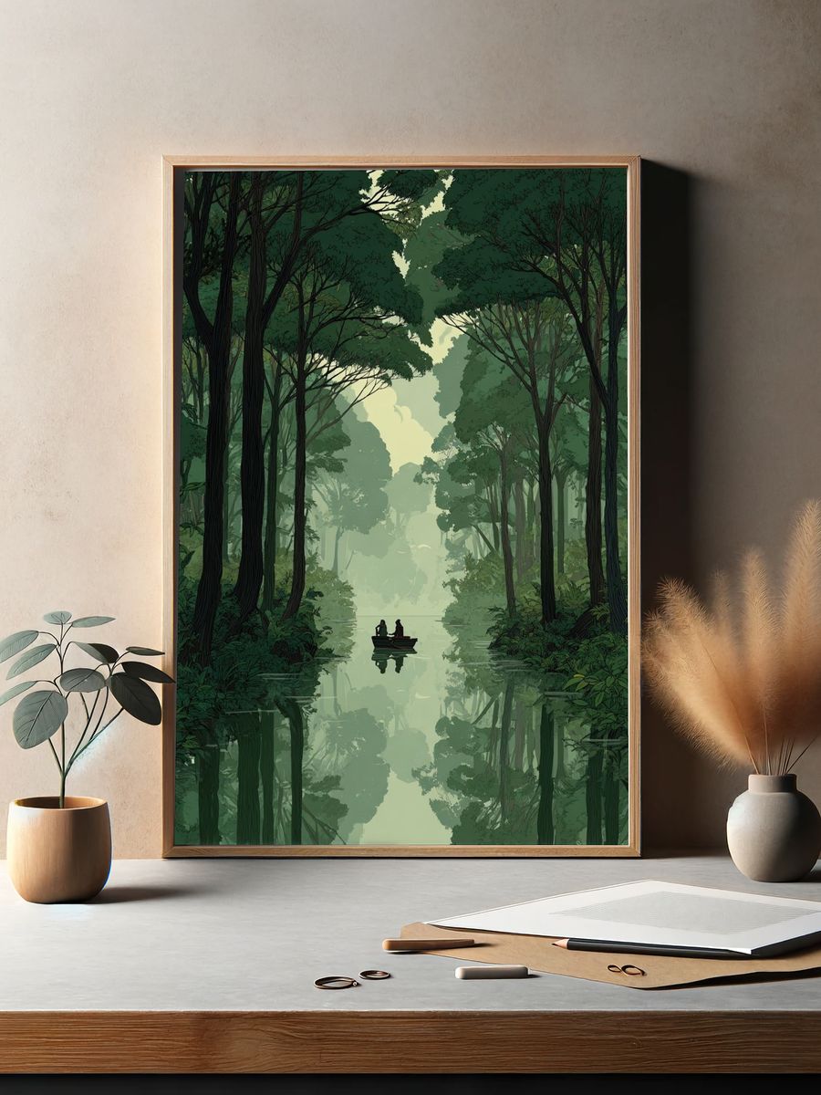 Misty Forest River Print. — room view 2
