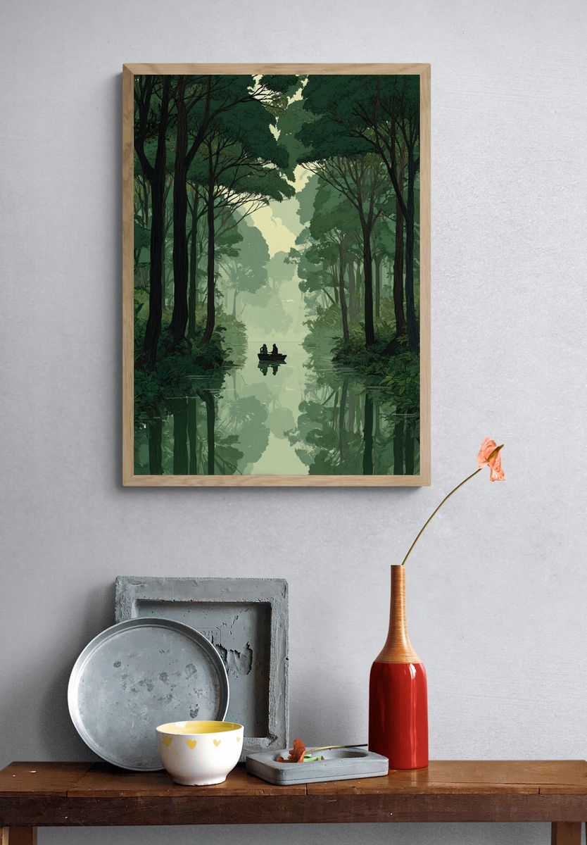 Misty Forest River Print. — room view 3