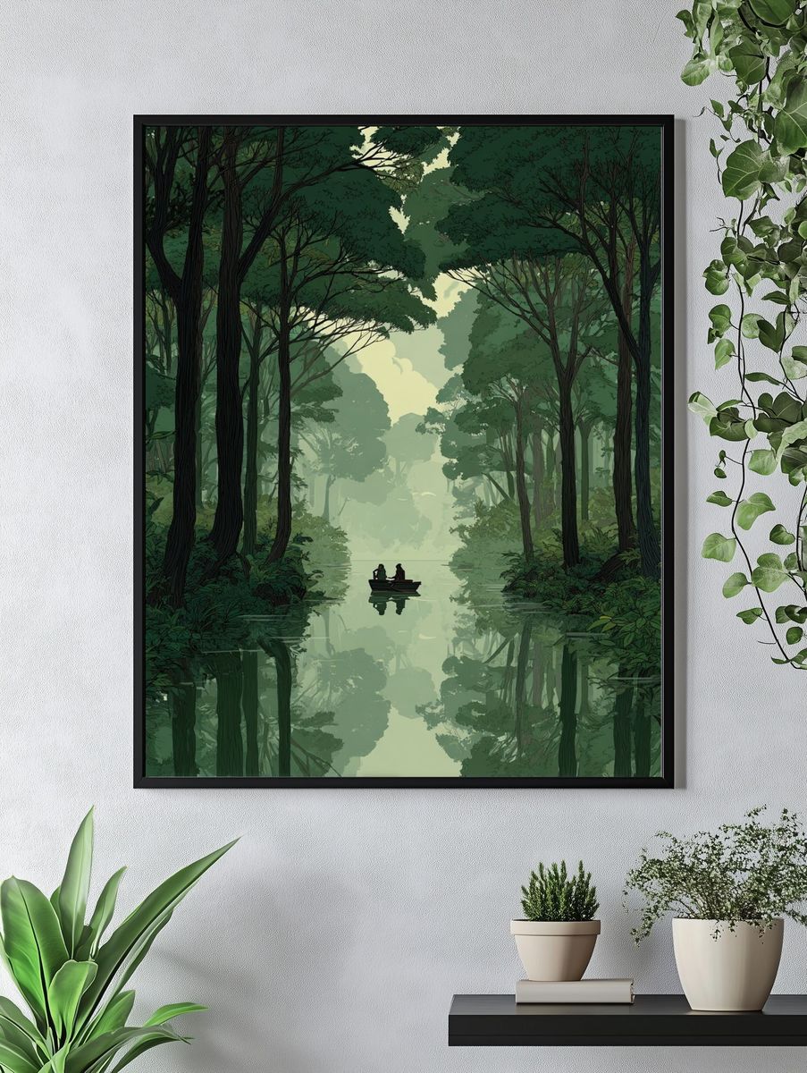 Misty Forest River Print. — room view 4