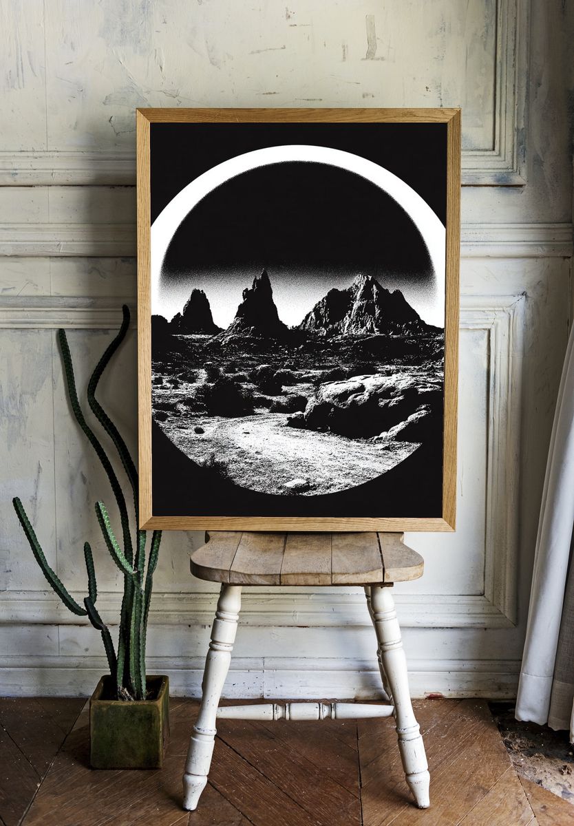 Lunar Mountain Landscape Print. room preview