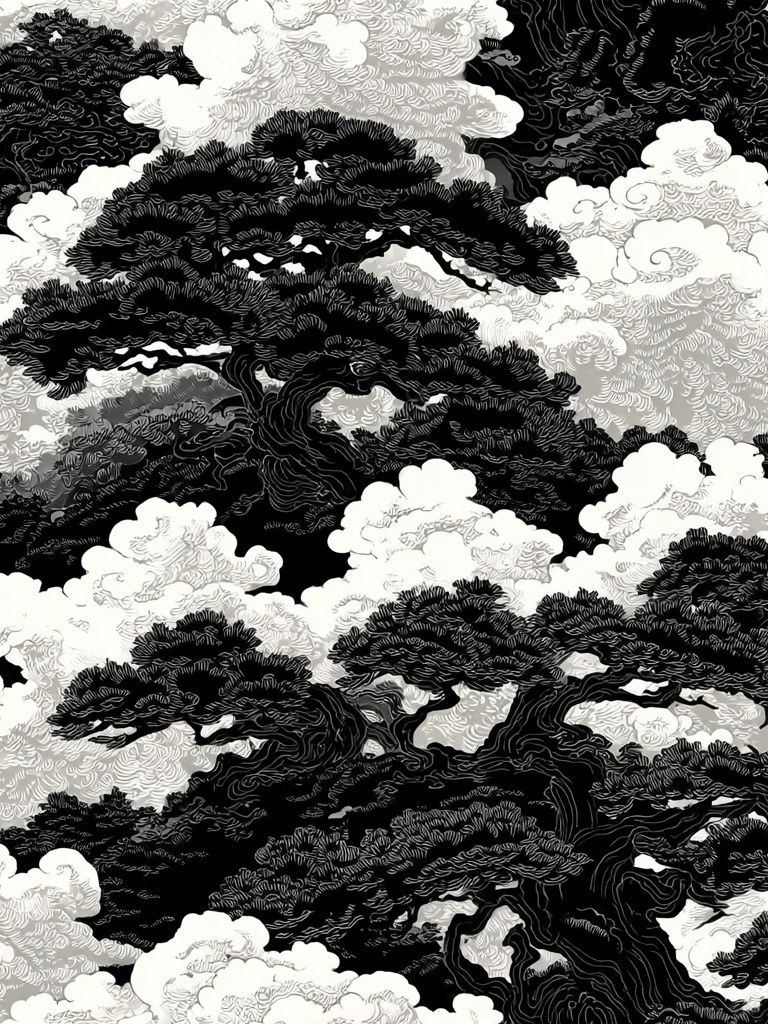 Cloud Pine Forest — Ink Print. poster — nature art