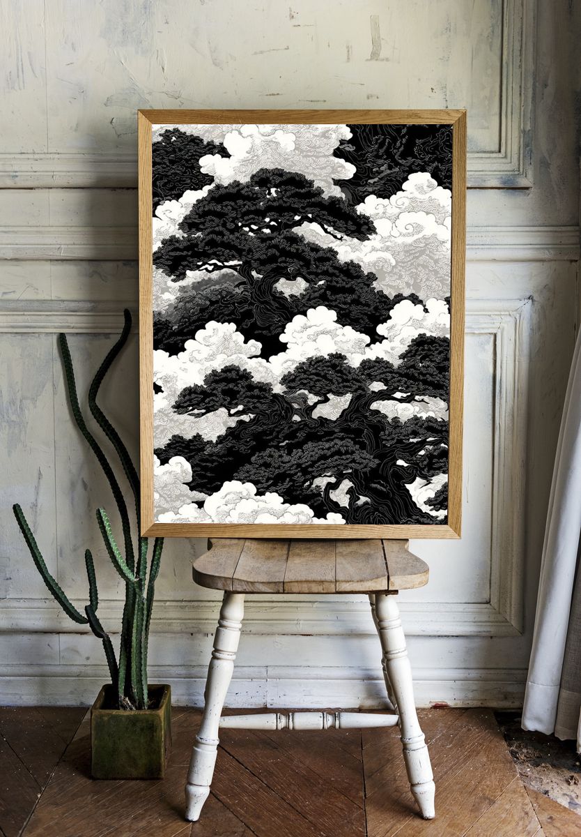 Cloud Pine Forest — Ink Print. — room view 1