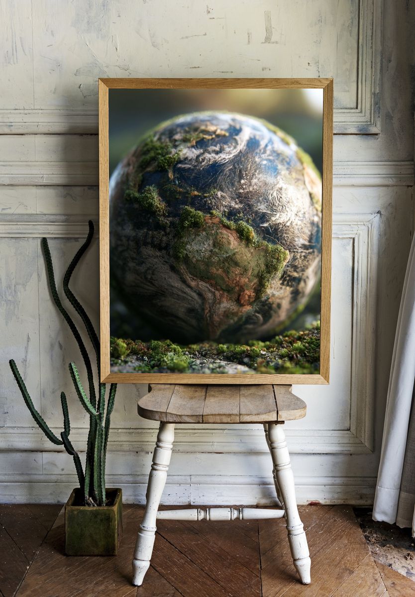 Mossy Earth Sphere Illustration Poster. — room view 1