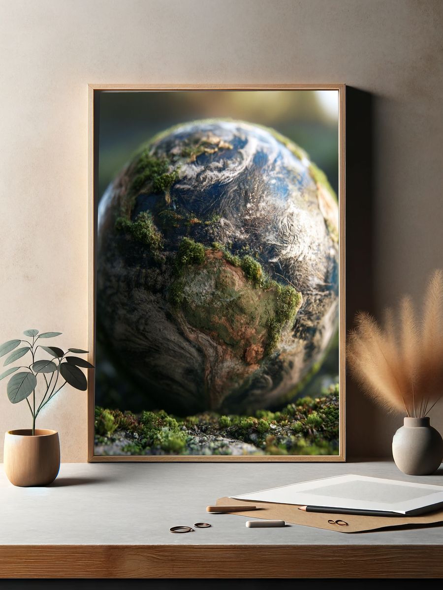 Mossy Earth Sphere Illustration Poster. — room view 2