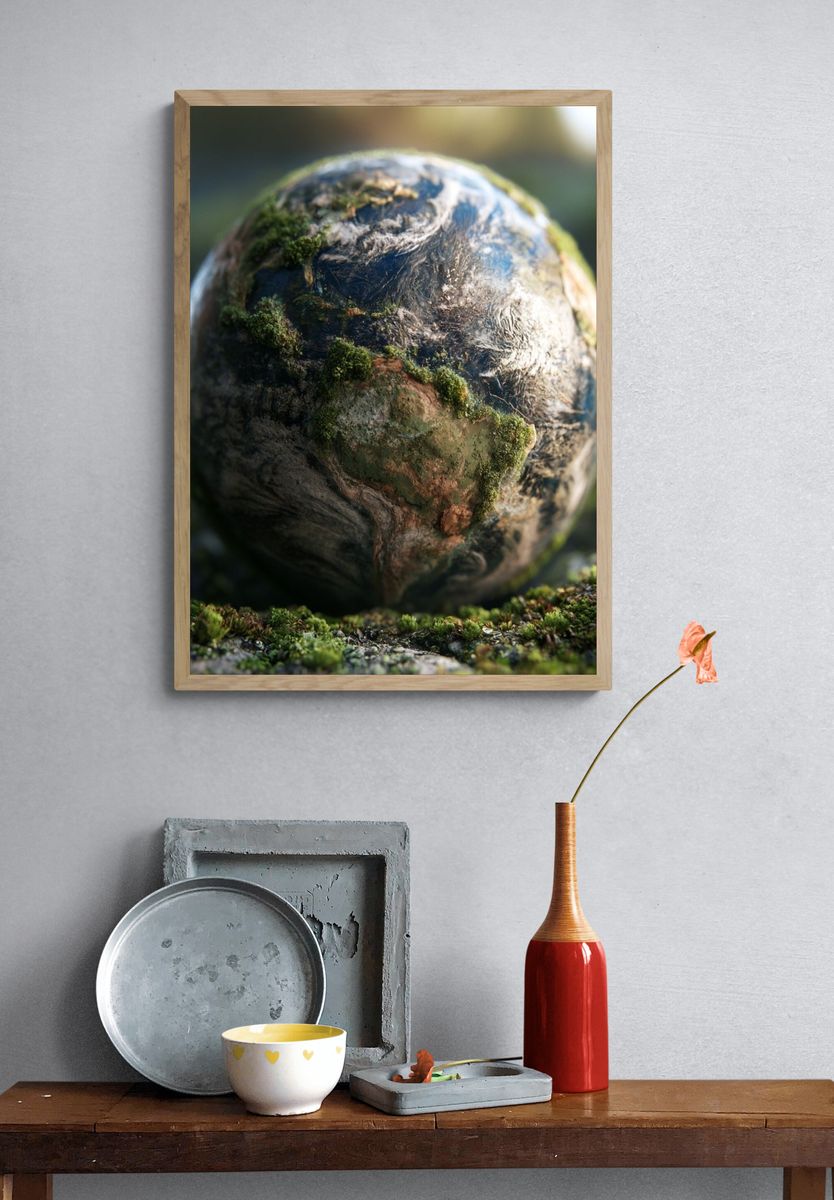 Mossy Earth Sphere Illustration Poster. — room view 3