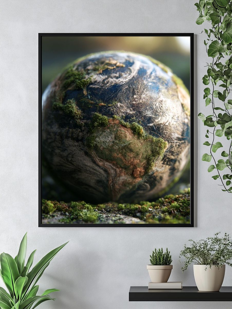 Mossy Earth Sphere Illustration Poster. — room view 4