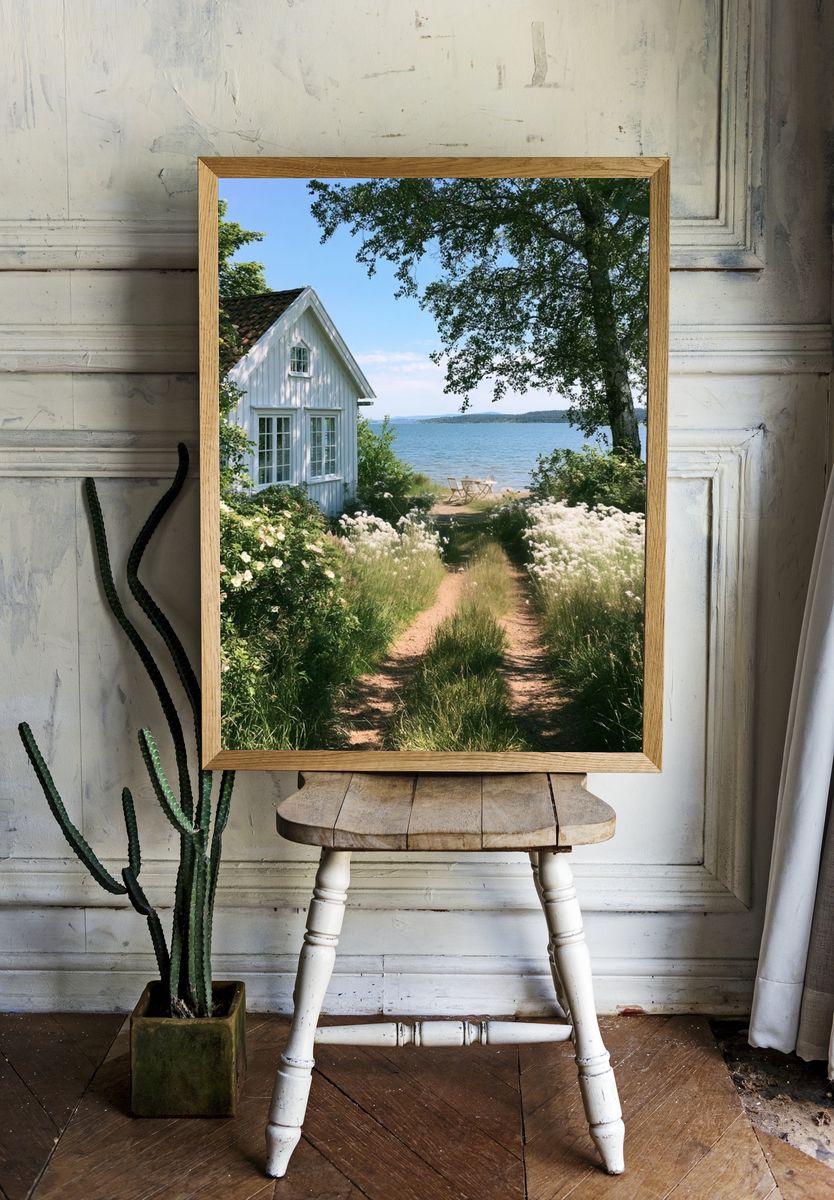 Lakeside Cottage Nature Poster. room preview