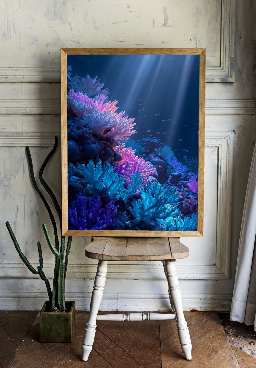 Neon Coral Reef Poster. — room view 1
